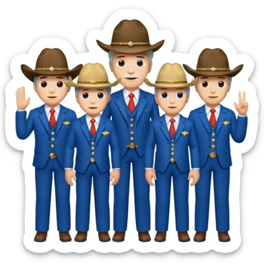 Old Band members wearing blue suits and cowboy hats sticker