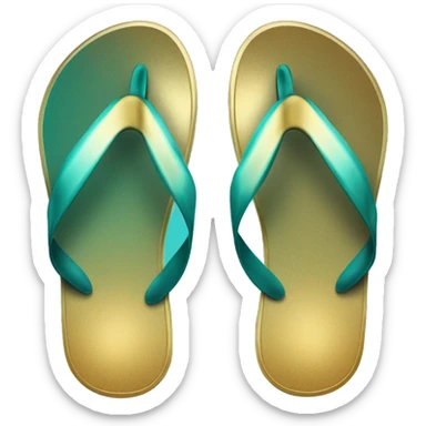 Realistic metallic gold ,dark turquoise gradient pair of summer flip flops isolated. sticker