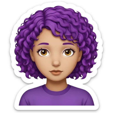 girl with short curly purple hair, medium skin, dark brown eyes sticker