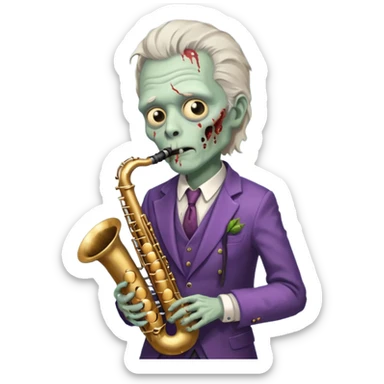 Zombie saxophonist – bent saxophone, puffed cheeks, eerie jazz vibe.
 sticker