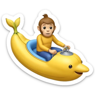 
monkey man riding a banana submarine sticker