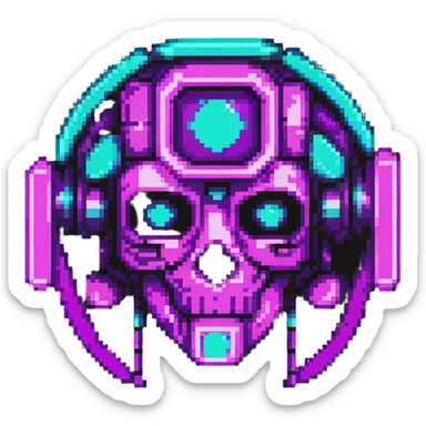 futuristic cyberpunk pixel art icon, vivid neon colors purple magenta cyan, minimal expressive design, 32x32, centered, high contrast, transparent background, no text, suitable for dark background, artist symbol sticker