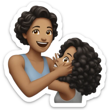 brown hair white woman celebrating with black hair white woman sticker