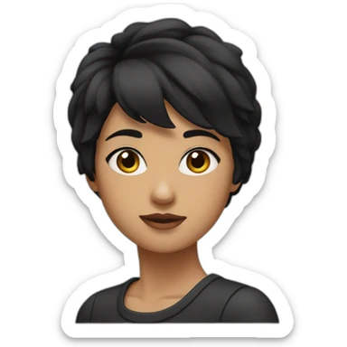 A girl with short wolfcut black hair, wearing black  sticker