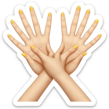 pair of human hands crossed in an X shape over the chest, right hand over left, fingers straight and close together, palms touching chest, calm and graceful, neutral yellow emoji color, minimal shading, 2D emoji style, showing appreciation and respect sticker