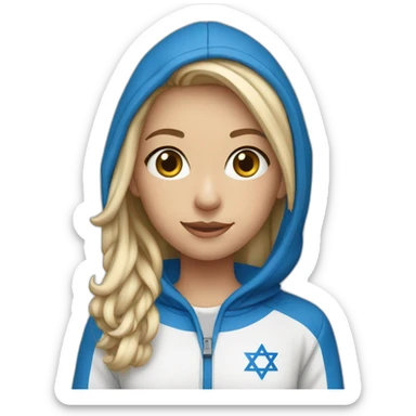 Israeli blonde girl in blue and white hoodie sticker