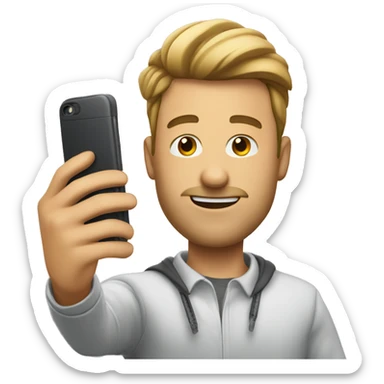 a man with a phone making selfie sticker