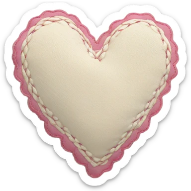 Fabric cream and pink heart with white stitching patches sticker