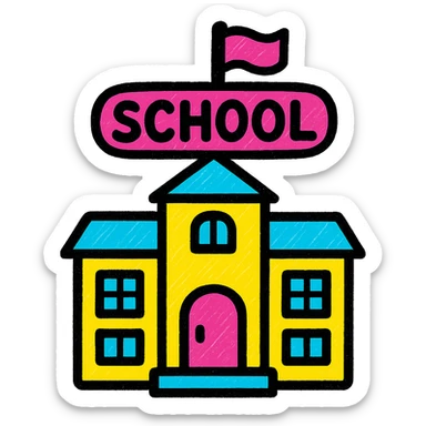 a school emoji, vibrant and pop colors icons sticker