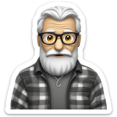 Old bearded Grey owl with black glasses in plaid shirt  sticker