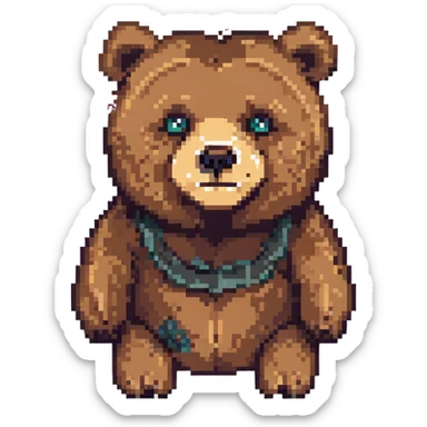pixel art of a large bear with a scar on its face sticker