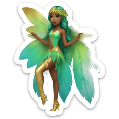 Beautiful, leaf, fairy, gold, turqoise, green, long hair, big wings sticker