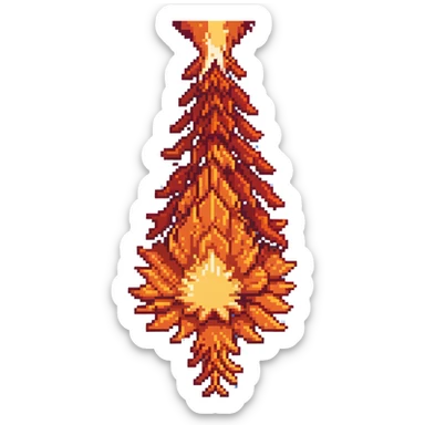 Bomberman downward-facing end-cap explosion tile, flames ending and tapering downward with pronounced flame wisps, orange/yellow with more red at the tips, extending about 70% into down direction sticker