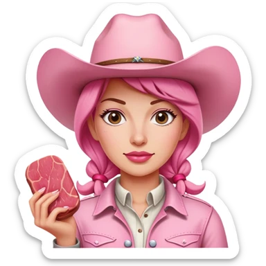 a pink cowgirl painting a SPAM meat portrait landscape  sticker