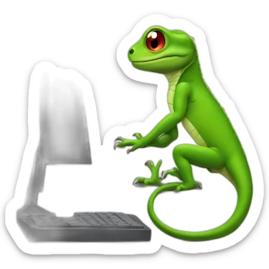 Lizard writing on computer sticker