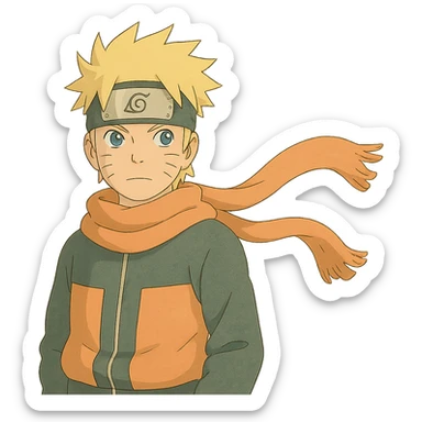 Ghibli style Naruto with soft colors and wind blowing scarf sticker