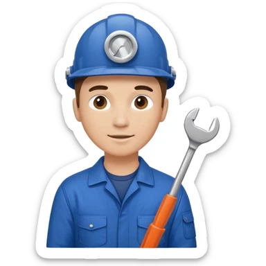 Technician + headlamp + blue jumpsuit, Repair Crew. sticker