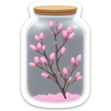 Delicate twig with pink buds in a transparent jar sticker