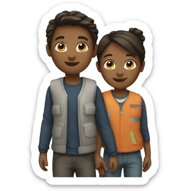 Two kids working together  sticker
