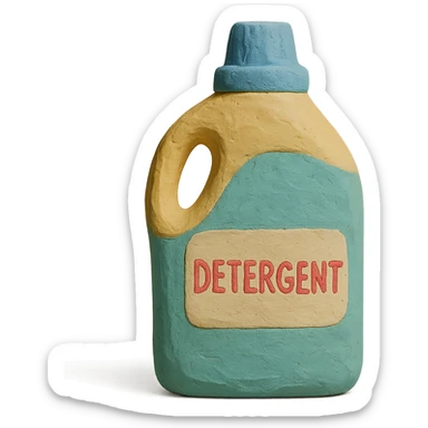 bottle of detergent in claymation style, pastel colors, visible fingerprints, soft matte finish sticker