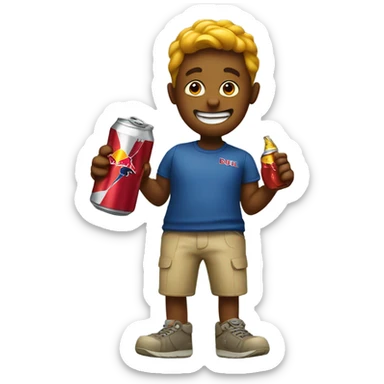 Emoji holding a red bull sticker