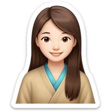 Chinese girl with long straight brown hair, smiling, just face sticker