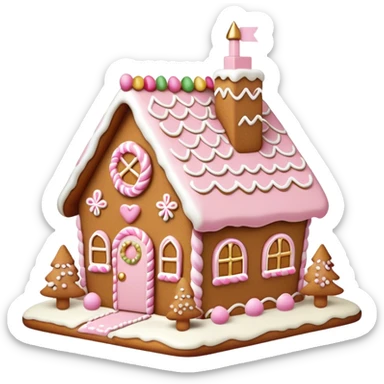 light pink and gold and white gingerbread house sticker
