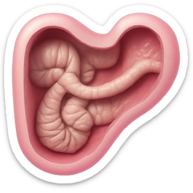 Realistic image of a human stomach, with its J-shape, inner folds, and a smooth pinkish surface, showing clear anatomical details and subtle shading.” sticker