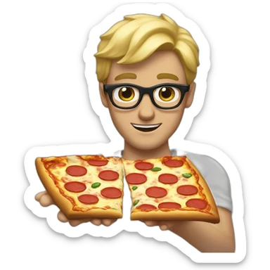 blond guy with nike glasses with mounth open and a pizza in his hand sticker