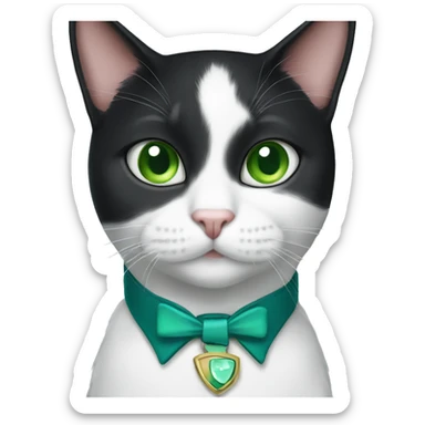 tuxedo cat with green eyes and blue collar sticker