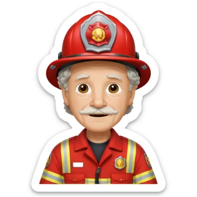 Firefighter old man curly long hair with red uniform sticker