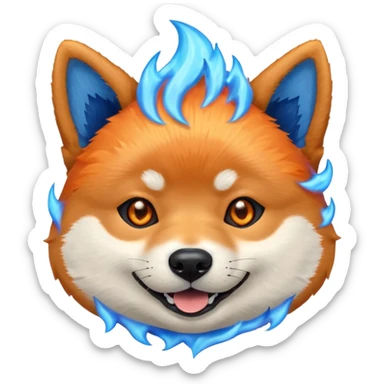 Blue shiba inu head with blue flames sticker