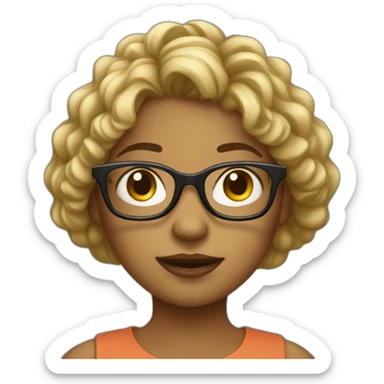 Girl with hair and glasses works at laptop sticker