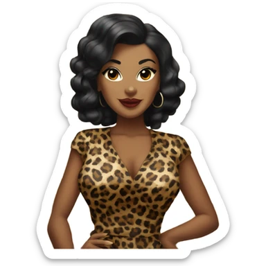 pin up brown woman with black hair in a leopard dress  sticker