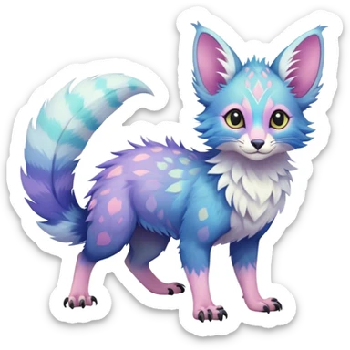Feral Rare Fantasy vibrant pastel Vernid-Trico-species by LiLaiRa, random markings, tufted tail, tufted ears, full body sticker