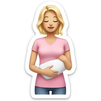 postpartum. blonde woman. light pink shirt. heating pad with cord sticker
