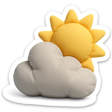 partly cloudy weather with sun peeking from behind a plush cushion cloud, soft edges, cushion style sticker