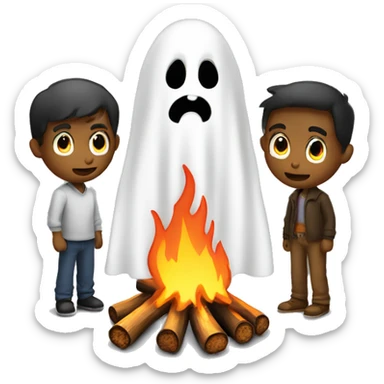 Ghosts stare at man around bonfire sticker