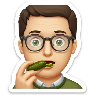 man with glasses eating a pickle sticker