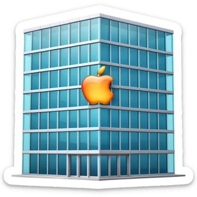 modern office building, apple emoji style, represents company headquarters sticker