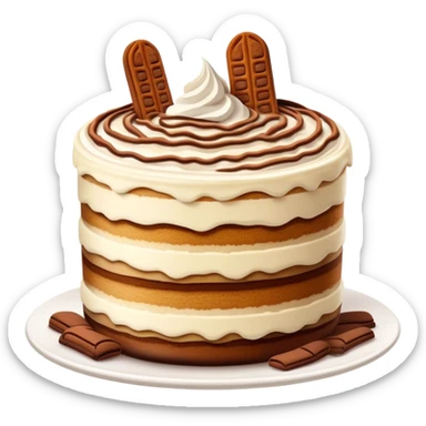 Cinematic Realistic Tiramisu Dessert Emoji, featuring layers of coffee‚Äêsoaked ladyfingers and mascarpone cream dusted with cocoa rendered with delicate textures and warm, inviting lighting. sticker