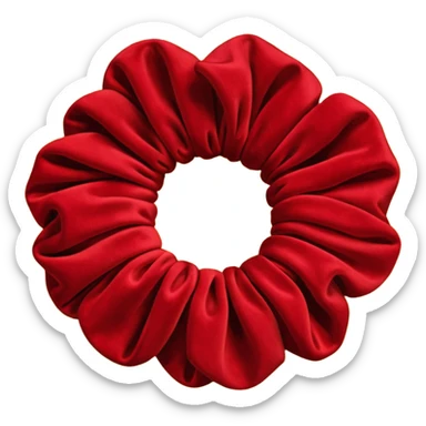 emoji of an isolated red velvet scrunchie, plush velvety texture with soft fiber shadows, rich deep red color, gathered fabric folds, matte and cozy finish, no person, no hair, not worn, simple rounded shape, soft warm shading sticker
