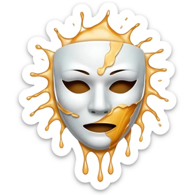 Figure ripping a mask in half, energy leaking from the tear sticker