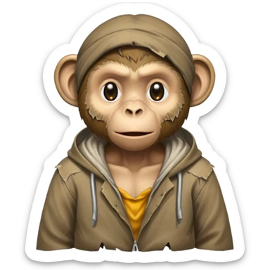 homeless poor monkey with torn clothes  sticker