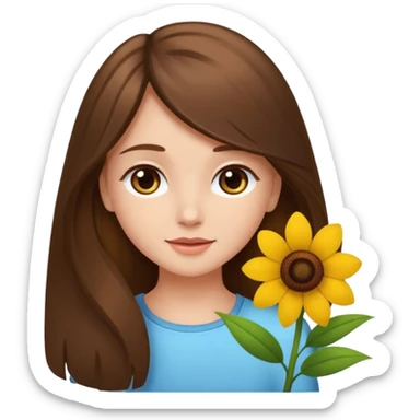 Ein braunhaariges Mädchen (glatte Haare ) mit einen Blume hinter dem ohr lange haare zur Seite kuckend  sticker