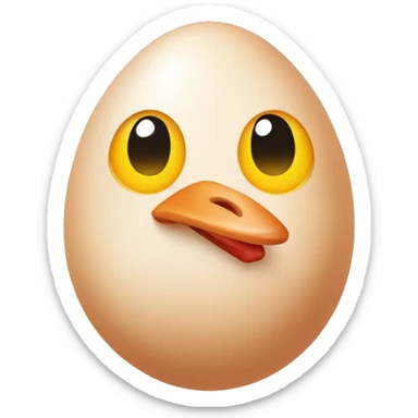 raw chicken egg with a face and a hat sticker