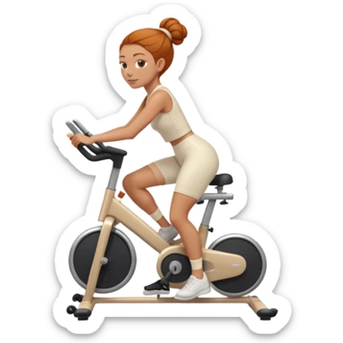 Ginger girl sleek bun middle part riding stationary bike cream outfit sticker