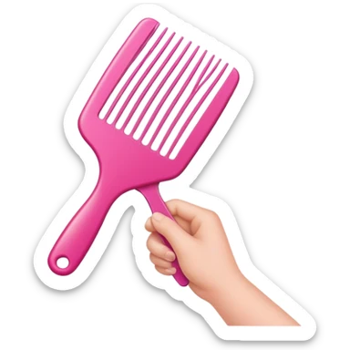 hand holding a pink comb, Apple iOS style emoji sticker