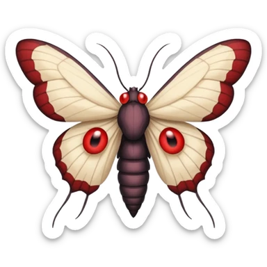 Create a scary emoji of the Mothman with bright red eyes and as depicted in the legend. Make it less bird like and more Moth / Human hybrid sticker