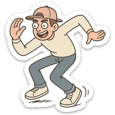 Change the pose so both arms are in the same position, maintaining the cartoon style and dynamic movement, with no background. sticker